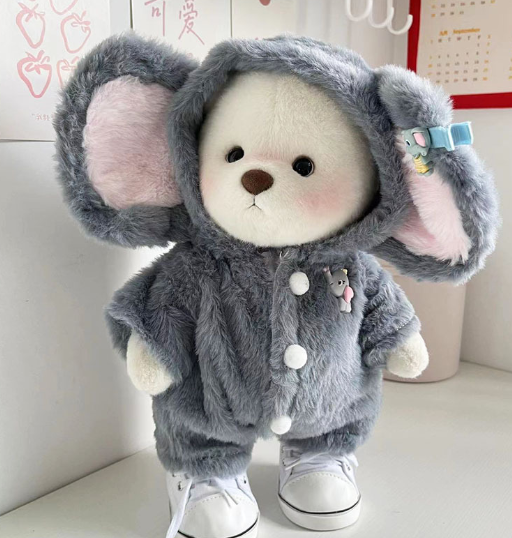 Lina Teddy Bear – Plush Doll in Gray Elephant Onesie (Medium Size)
