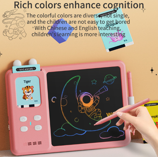 Kids’ Bilingual Flash Card Learning Pad – Early Education Puzzle Toy with Writing & Drawing Functions