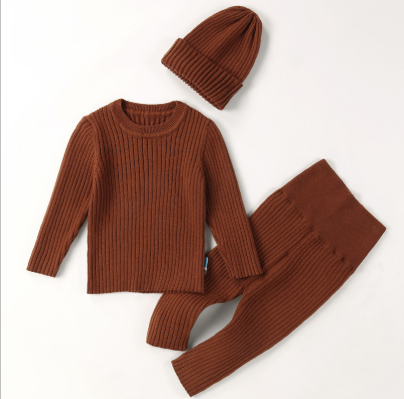 Baby Winter Knitted 3-Piece Set โ Warm Sweater, Pants & Base Layer Outfit for Autumn & Winter