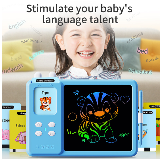 Kids’ Bilingual Flash Card Learning Pad – Early Education Puzzle Toy with Writing & Drawing Functions