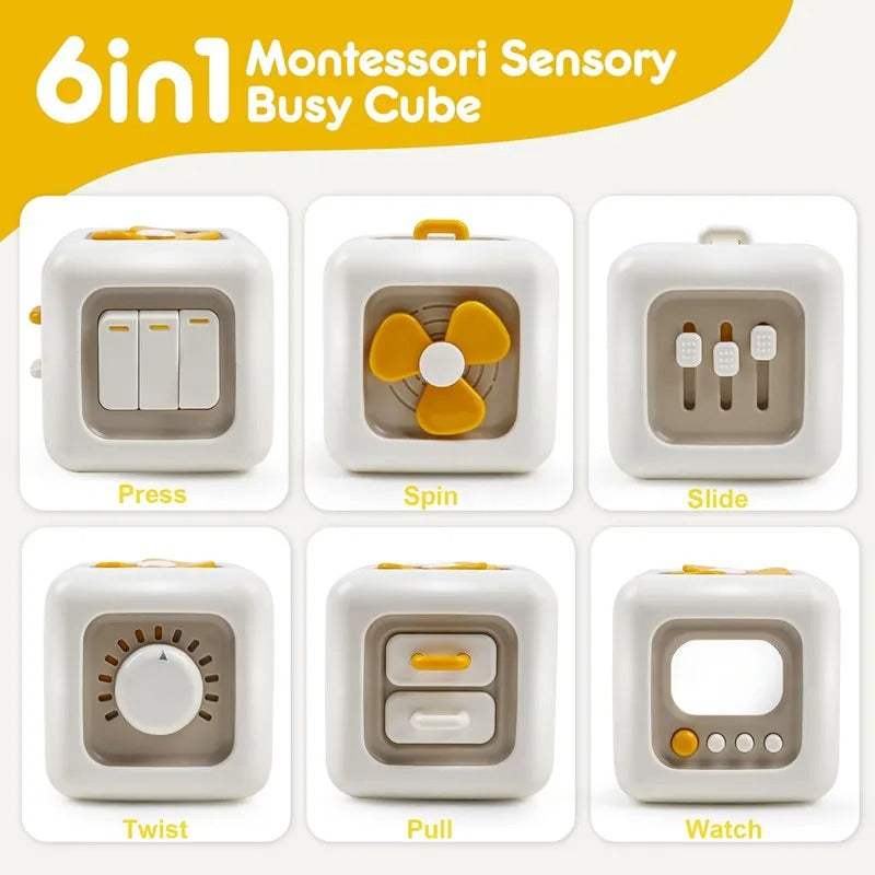 Montessori 6-in-1 Activity Cube – Sensory Busy Board Toy for Toddlers & Travel Learning Fun