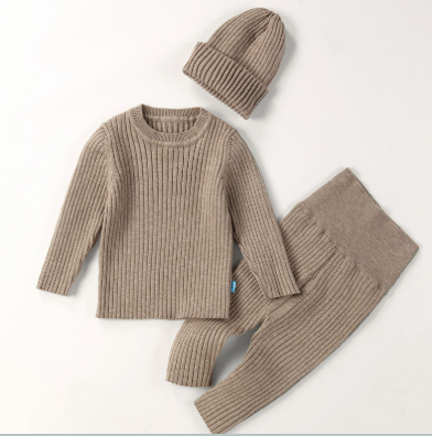 Baby Winter Knitted 3-Piece Set โ Warm Sweater, Pants & Base Layer Outfit for Autumn & Winter