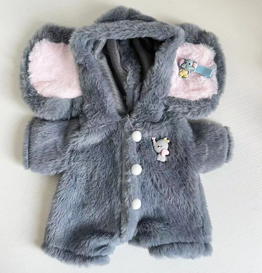 Lina Teddy Bear – Plush Doll in Gray Elephant Onesie (Medium Size)
