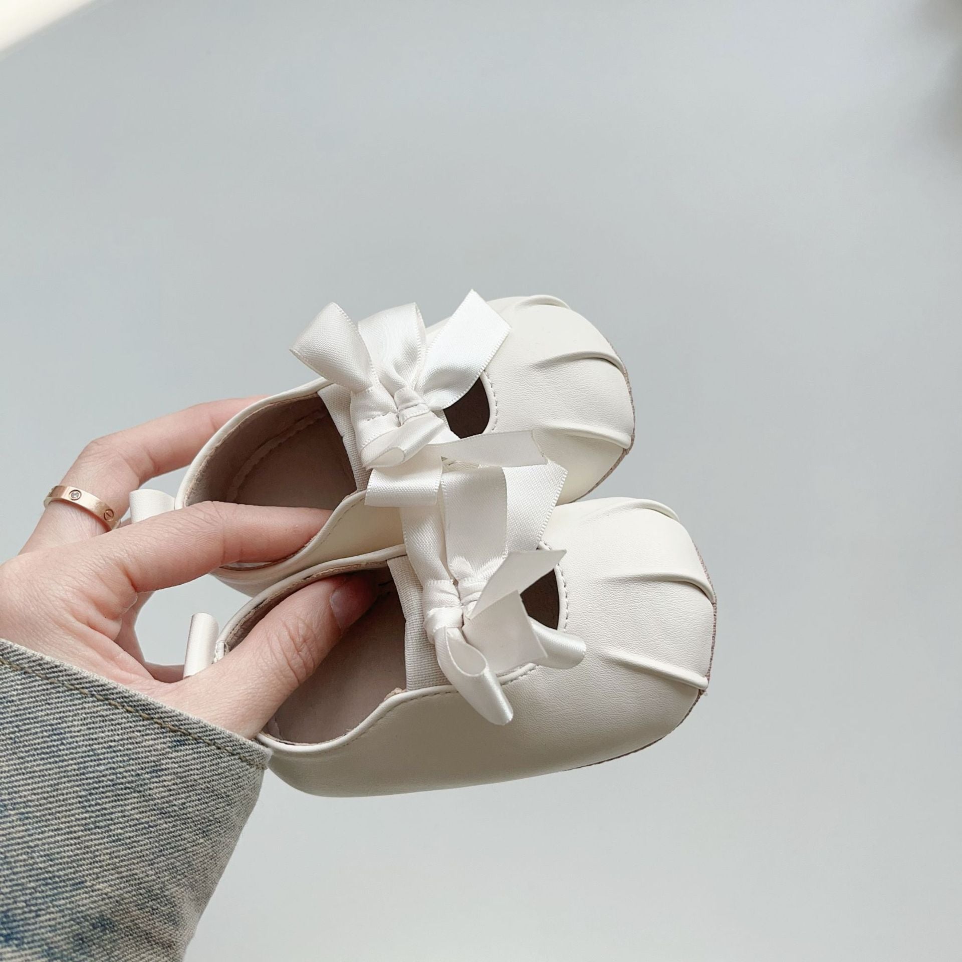 INS Summer Western Bow Girls PU Single Shoes for Girls, Baby Girls, Elastic Sneakers, Anti slip Soft soled Shoes, Versatile