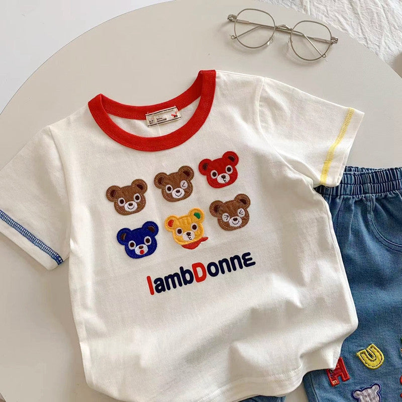 Japanese Cartoon T-shirt – Bear & Rabbit Summer Tee for Boys & Girls