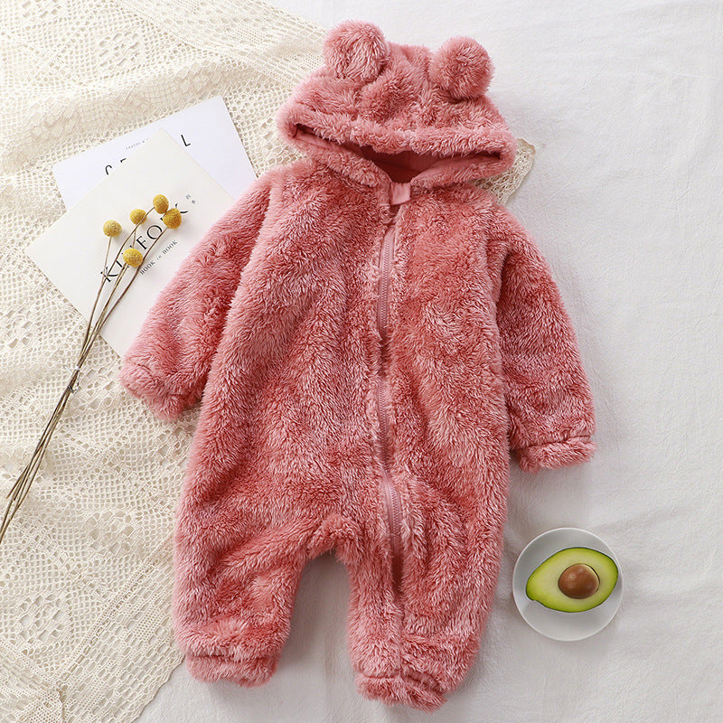 Fleece Baby Romper with Bear Ears – Warm & Soft for Winter (Girls)