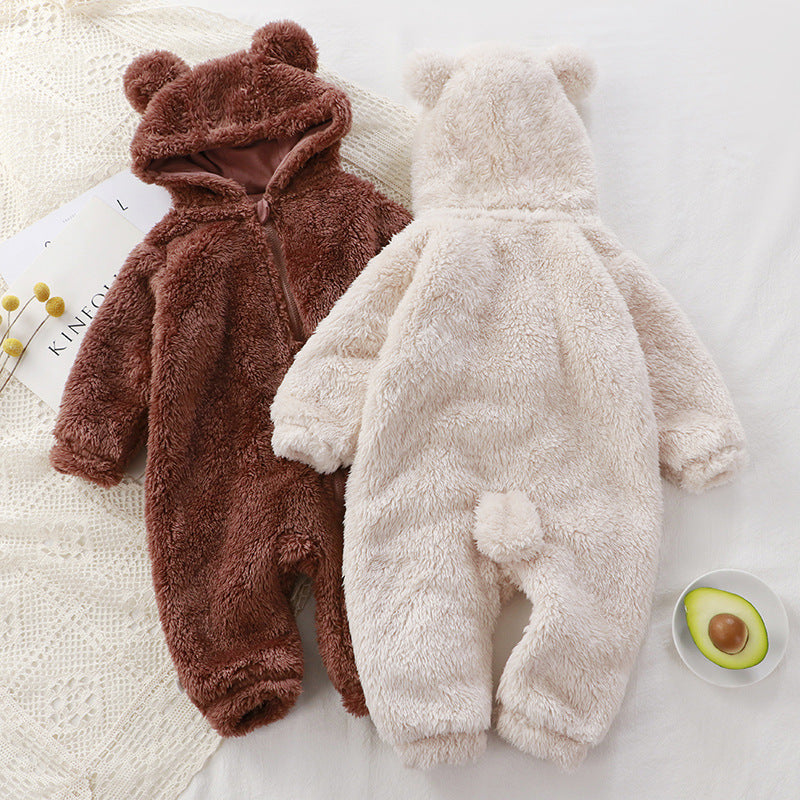 Fleece Baby Romper with Bear Ears – Warm & Soft for Winter (Girls)