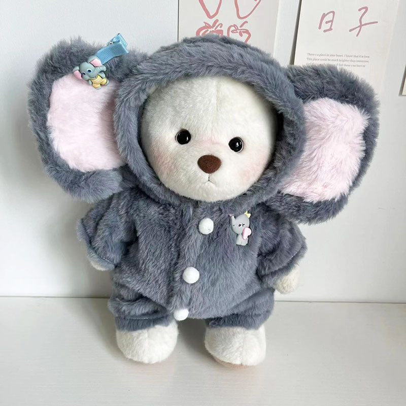 Lina Teddy Bear – Plush Doll in Gray Elephant Onesie (Medium Size)