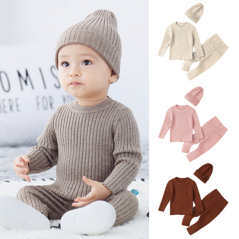 Baby Winter Knitted 3-Piece Set โ Warm Sweater, Pants & Base Layer Outfit for Autumn & Winter