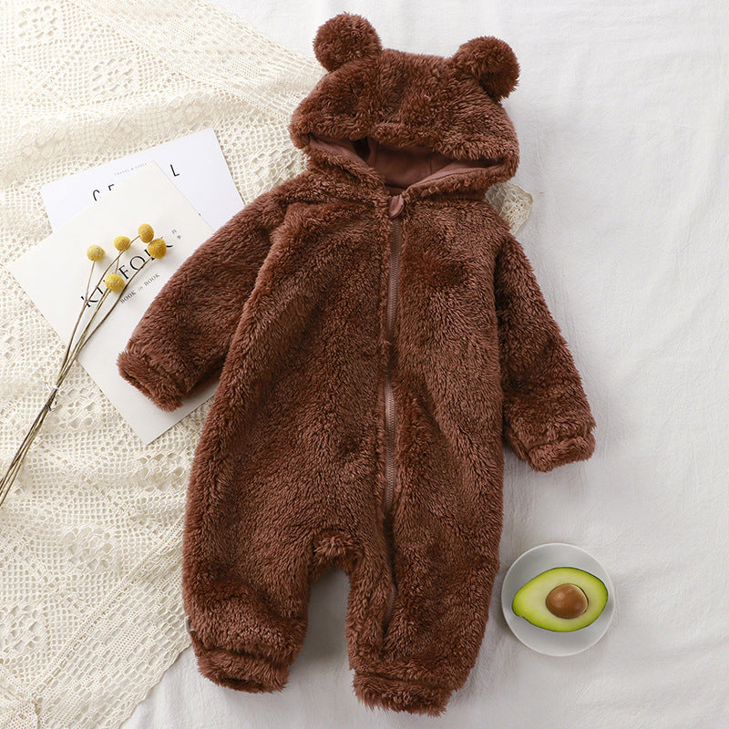 Fleece Baby Romper with Bear Ears – Warm & Soft for Winter (Girls)