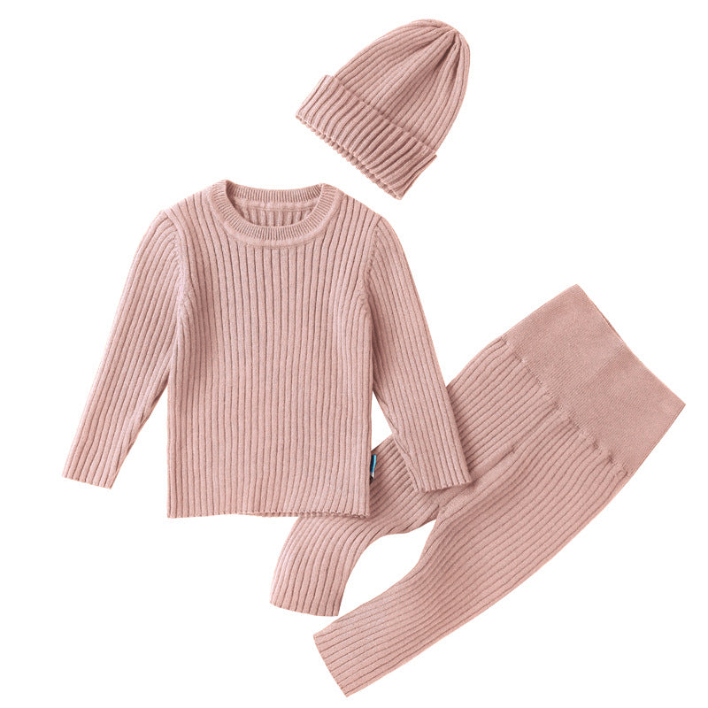 Baby Winter Knitted 3-Piece Set โ Warm Sweater, Pants & Base Layer Outfit for Autumn & Winter