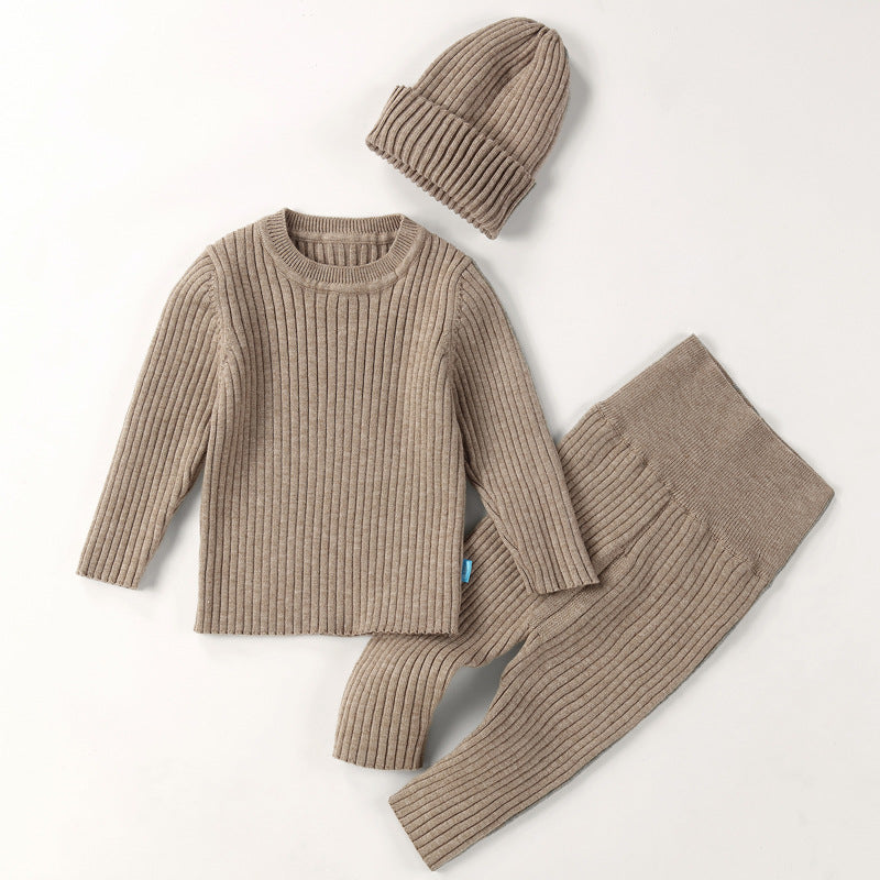 Baby Winter Knitted 3-Piece Set โ Warm Sweater, Pants & Base Layer Outfit for Autumn & Winter