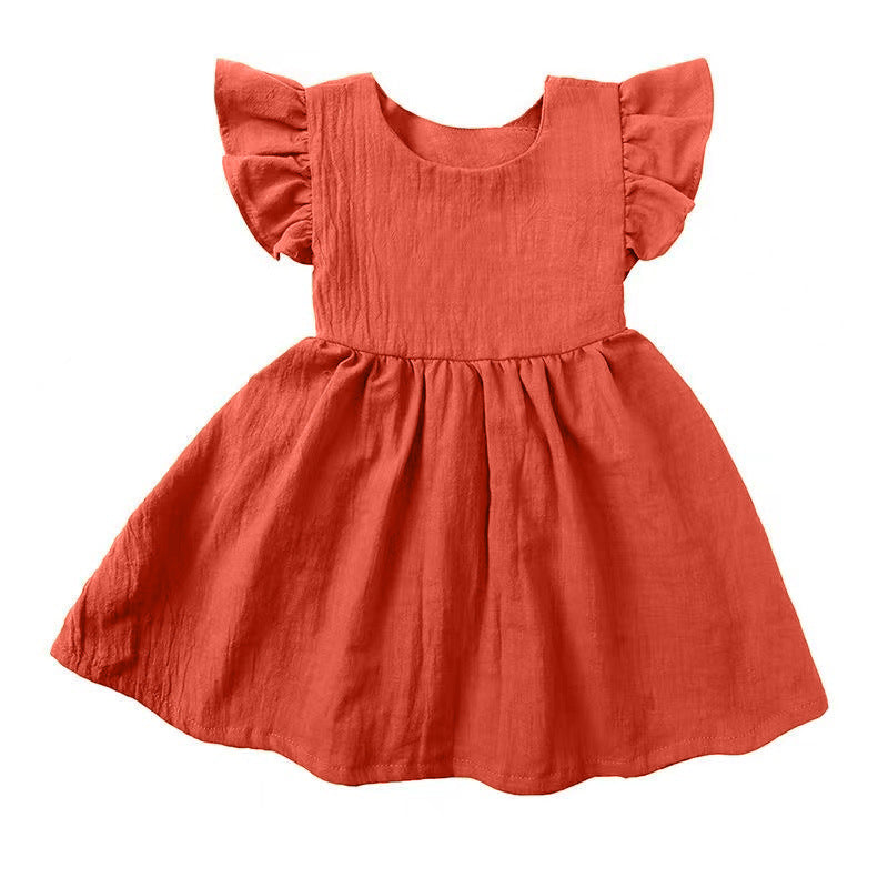 Girls’ Summer Cotton Linen Dress – Lightweight Sleeveless Casual Dress for Toddlers & Kids