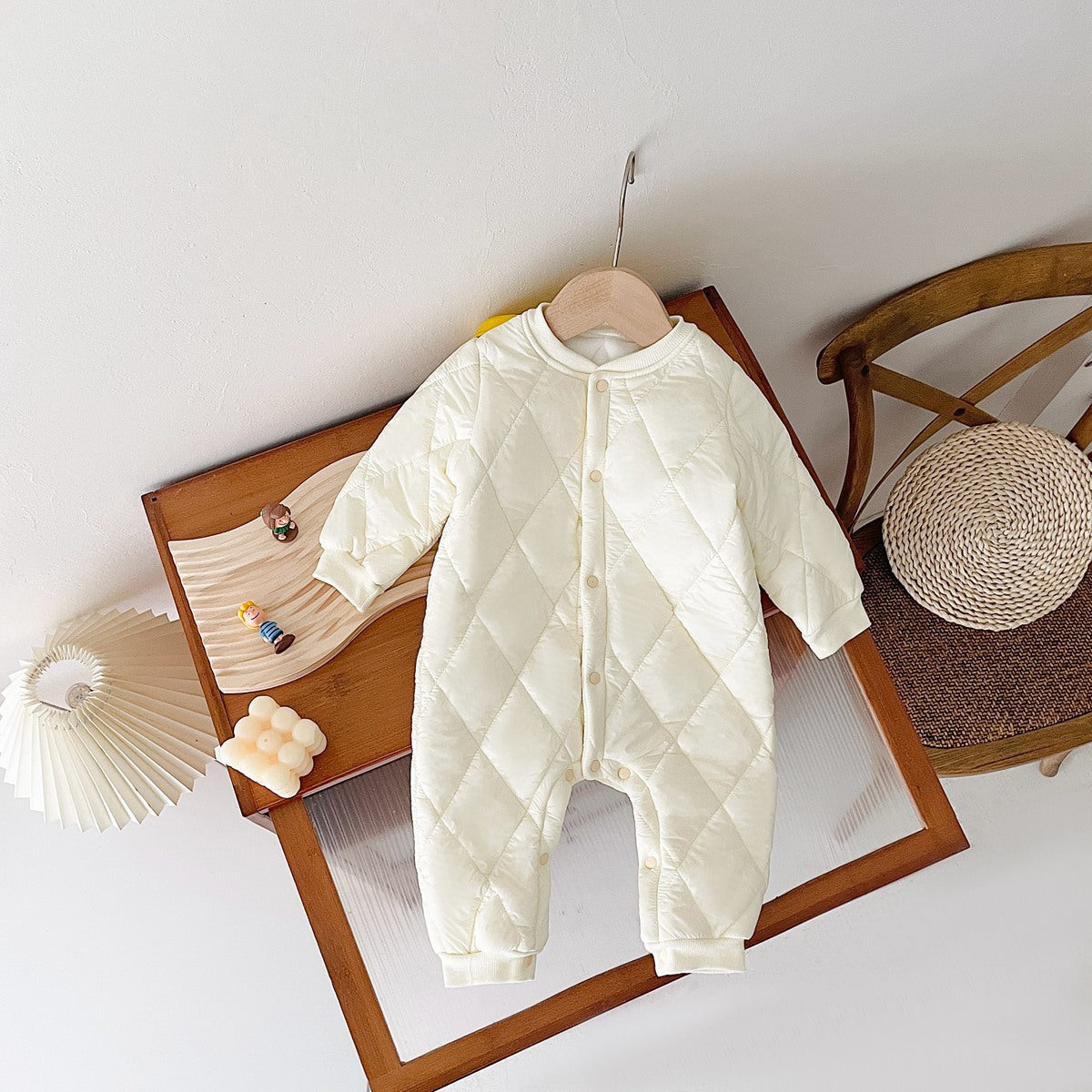 Korean-Style Fleece-Lined Baby Jumpsuit β Warm Winter Romper for Newborns