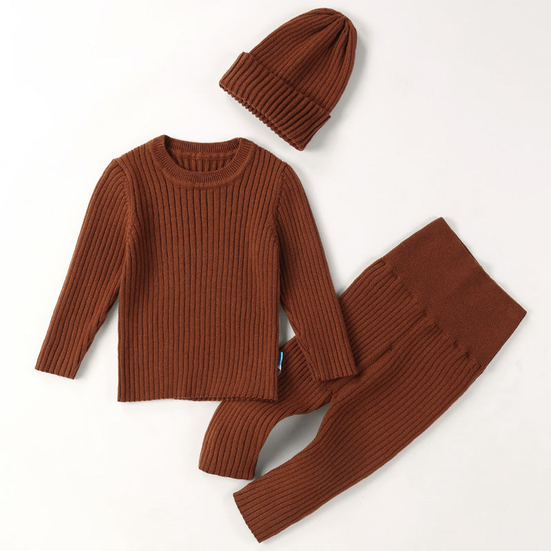 Baby Winter Knitted 3-Piece Set โ Warm Sweater, Pants & Base Layer Outfit for Autumn & Winter
