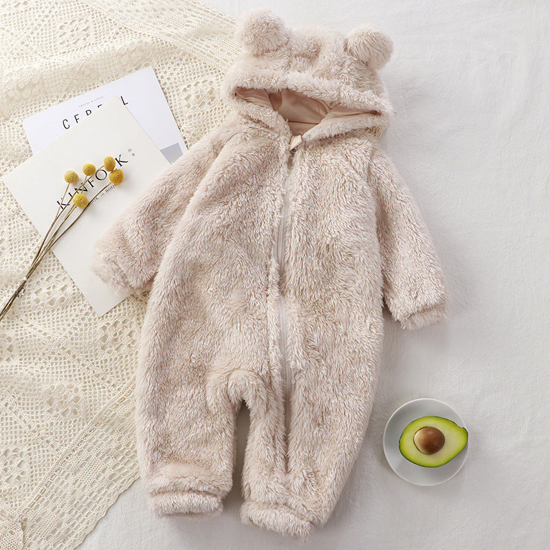 Fleece Baby Romper with Bear Ears – Warm & Soft for Winter (Girls)