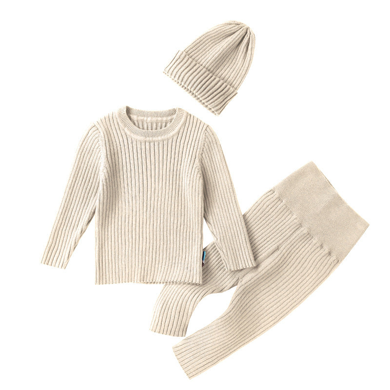 Baby Winter Knitted 3-Piece Set โ Warm Sweater, Pants & Base Layer Outfit for Autumn & Winter