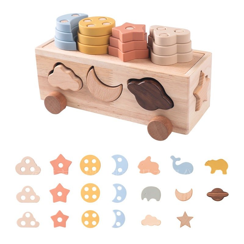 Montessori Wooden Car-Shaped Stacking Toy β Natural Educational Toy for Babies & Toddlers