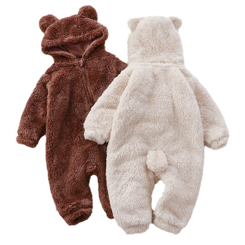 Fleece Baby Romper with Bear Ears – Warm & Soft for Winter (Girls)