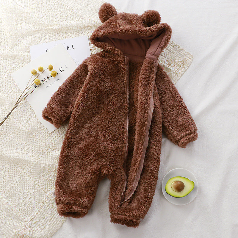 Fleece Baby Romper with Bear Ears – Warm & Soft for Winter (Girls)