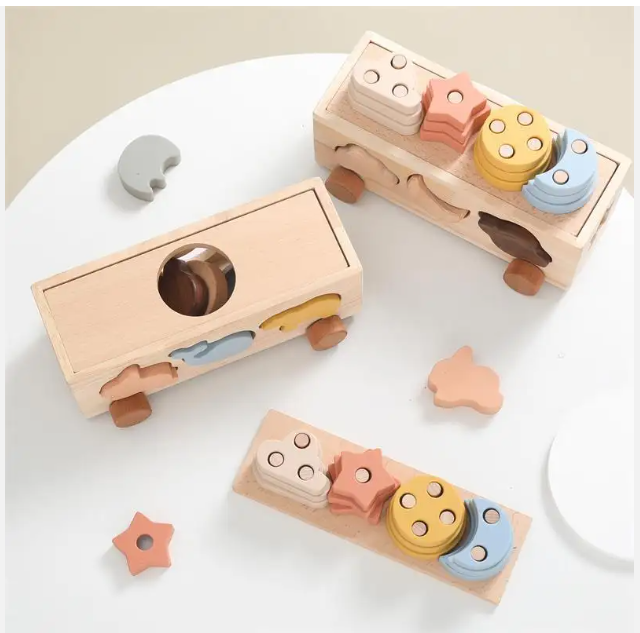 Montessori Wooden Car-Shaped Stacking Toy β Natural Educational Toy for Babies & Toddlers