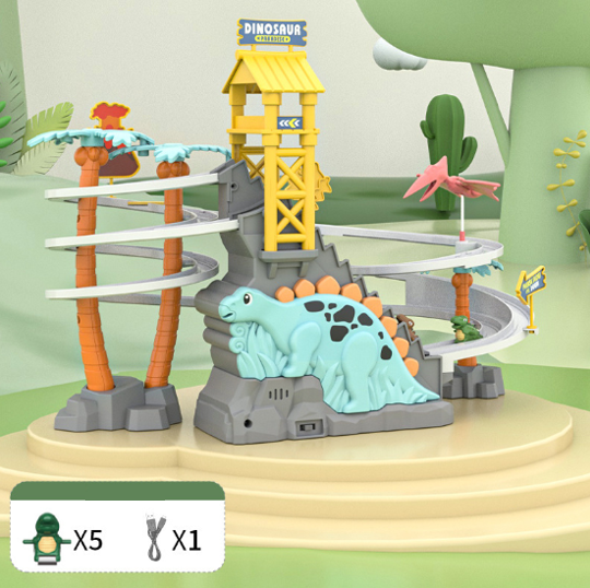 Spinning Dinosaur Adventure Track – Electric Climbing Stairs & Slide Toy for Kids