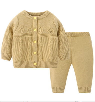 Baby Autumn Outfit – New Set with Jacket, Warm Split Design, Solid Color Round-Neck Cardigan Sweater (Spring & Autumn)