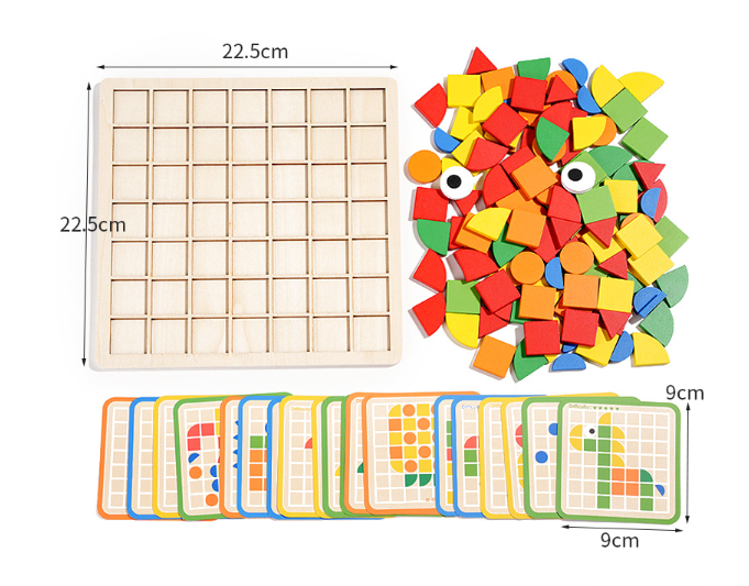 Wooden Mosaic 3D Puzzle Board – Color & Shape Matching Toy for Logical Thinking and Early Learning