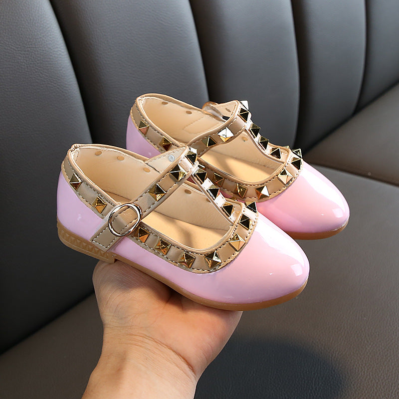 Girls’ Princess T-Strap Flats – Rivet Detail | Elegant Shoes for Spring, Summer & Autumn