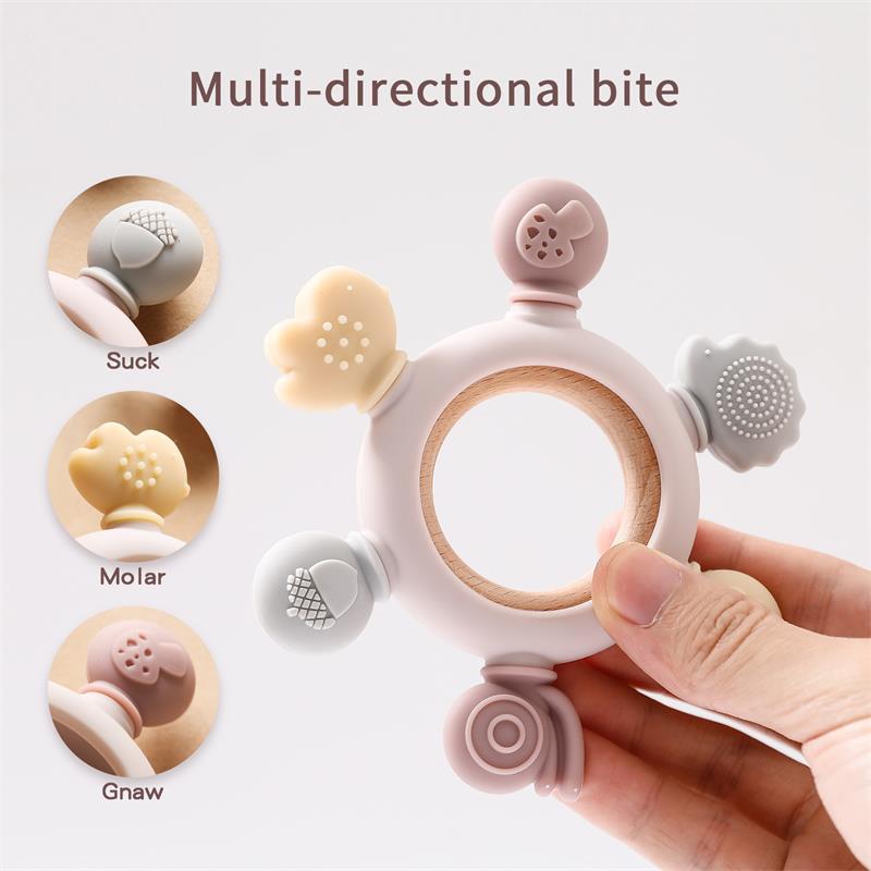 Forest Animal Silicone Teether – Musical Soothing Rattle & Anti-Hand-Eating Toy for Babies