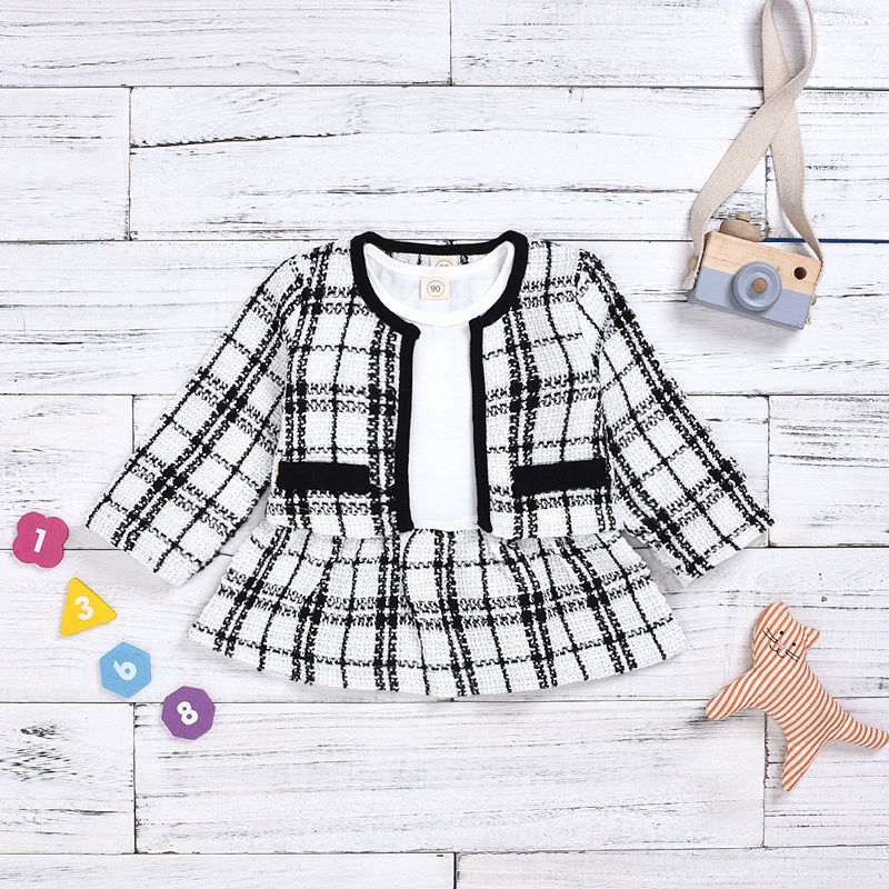 Elegant Two-Piece Long Sleeve Dress Set – French-Inspired Baby Girl Outfit