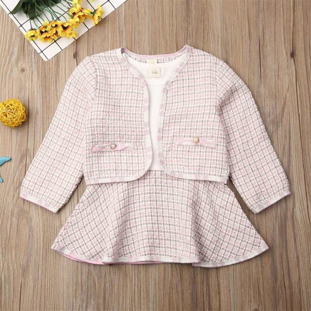 Elegant Two-Piece Long Sleeve Dress Set – French-Inspired Baby Girl Outfit