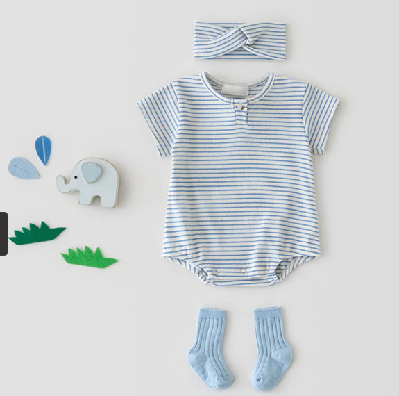Color-Blocked Baby Jumpsuit – Short-Sleeved Cotton Romper for Crawling & Playtime
