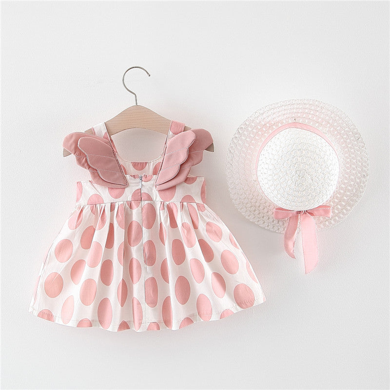 Summer Polka Dot Princess Dress – Wing Sleeve Beach Dress for Girls