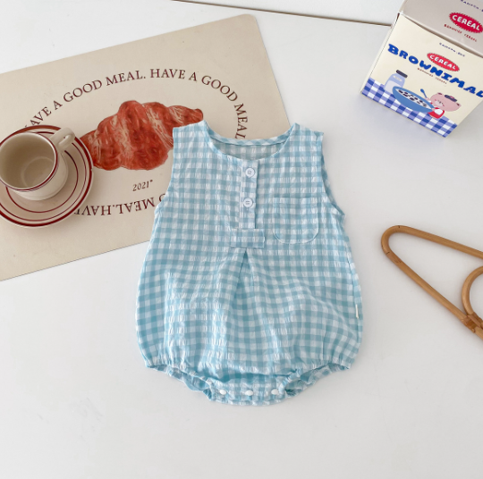 Sleeveless Plaid Baby Romper – Wrap Triangle Jumpsuit