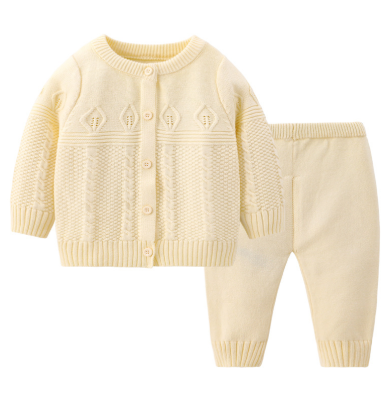 Baby Autumn Outfit – New Set with Jacket, Warm Split Design, Solid Color Round-Neck Cardigan Sweater (Spring & Autumn)