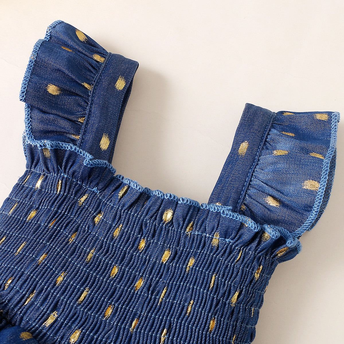 Golden Dot Blue Princess Dress – 2-Piece Set