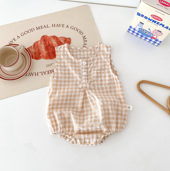 Sleeveless Plaid Baby Romper – Wrap Triangle Jumpsuit