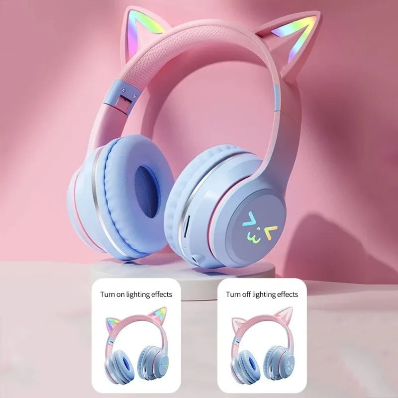 RGB Cat Ear Wireless Headphones – Bluetooth Stereo Headset with Mic | Kids Gift for Girls