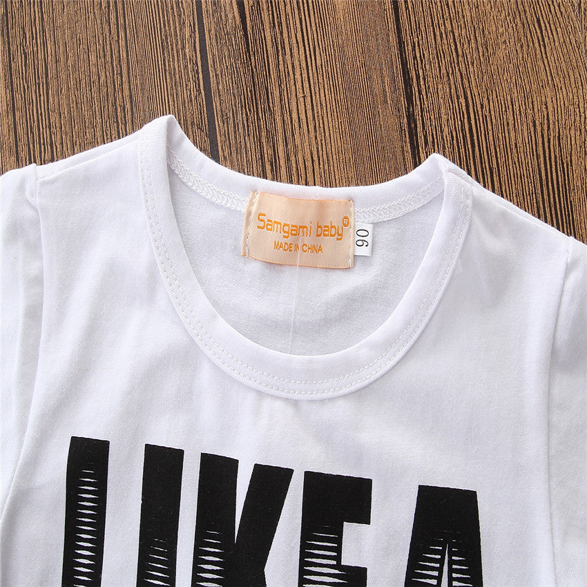 Boys’ Two-Piece Outfit – Short Sleeve Letter Tee & Denim Shorts Set