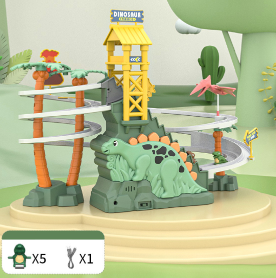 Spinning Dinosaur Adventure Track – Electric Climbing Stairs & Slide Toy for Kids