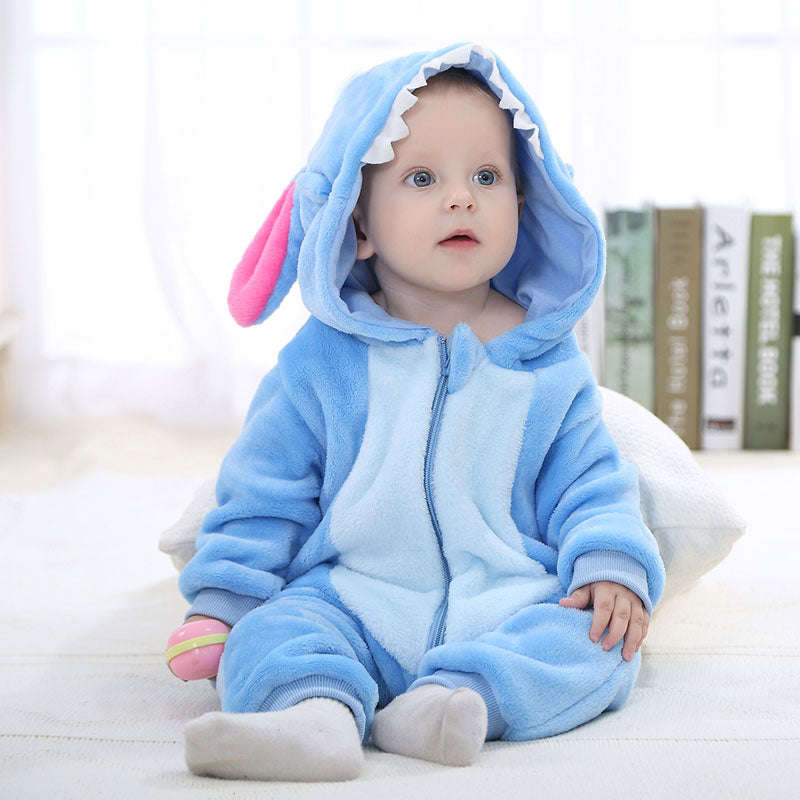 Stitch-Inspired Baby Onesie – Hooded Winter Cartoon Pajamas