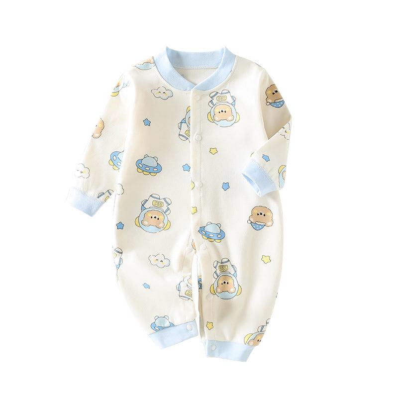 Newborn Long-Sleeved Cotton Onesie – Printed Crawling Outfit for Spring & Autumn