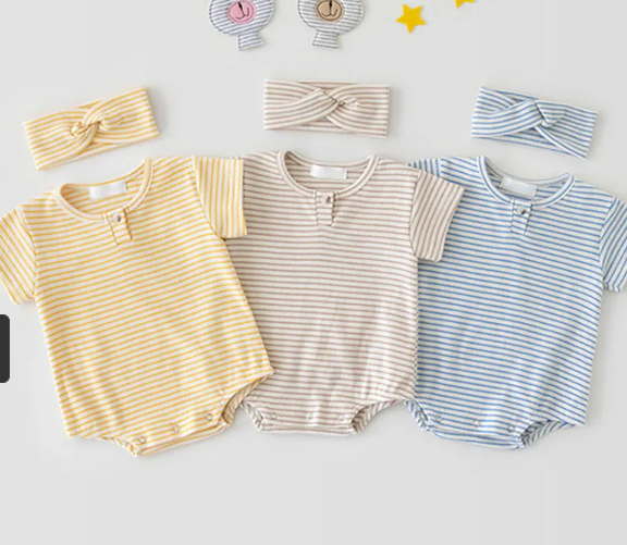 Color-Blocked Baby Jumpsuit – Short-Sleeved Cotton Romper for Crawling & Playtime