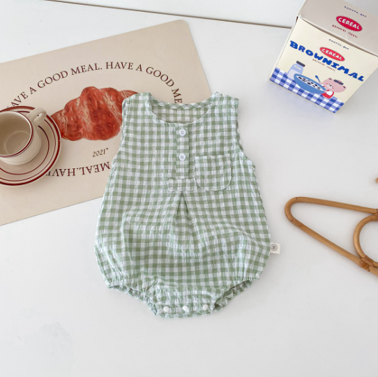 Sleeveless Plaid Baby Romper – Wrap Triangle Jumpsuit