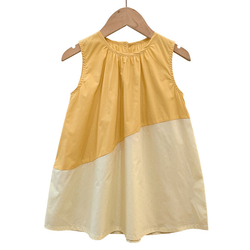 Color Block Sleeveless Dress – Lightweight Loose-Fit Summer Dress for Girls