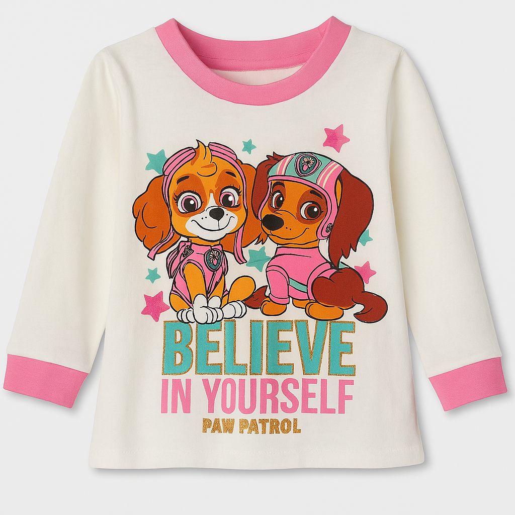 Paw Patrol Girls’ Pajama Set – “Believe In Yourself” Long Sleeve Top & Printed Pants