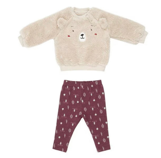 Bear & Berries 2-Piece Set – Cream & Burgundy