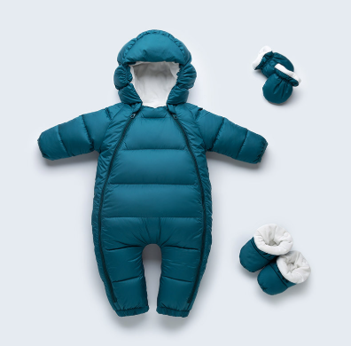 Baby Down Jumpsuit with Hoodie – Thick Wool-Lined Outdoor Romper (Unisex)