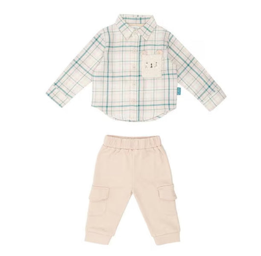 Bear Pocket & Plaid Set